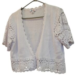 Denim & Co White Knit Sweater Shrug L Lacy Accents